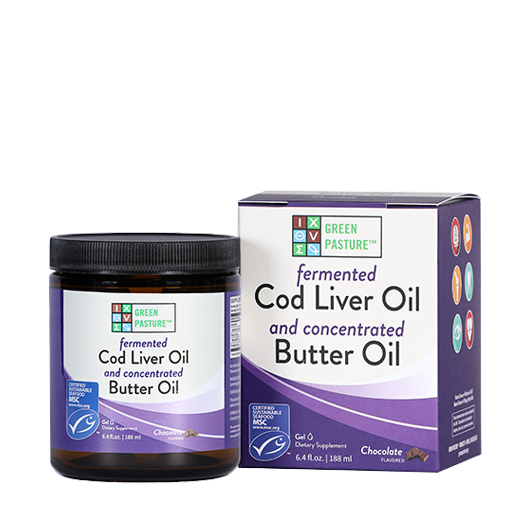 Green Pasture - Fermented Cod Liver Oil & Concentrated Butter Oil (Levertraan/Boterolie) Chocolade - 188ml gel