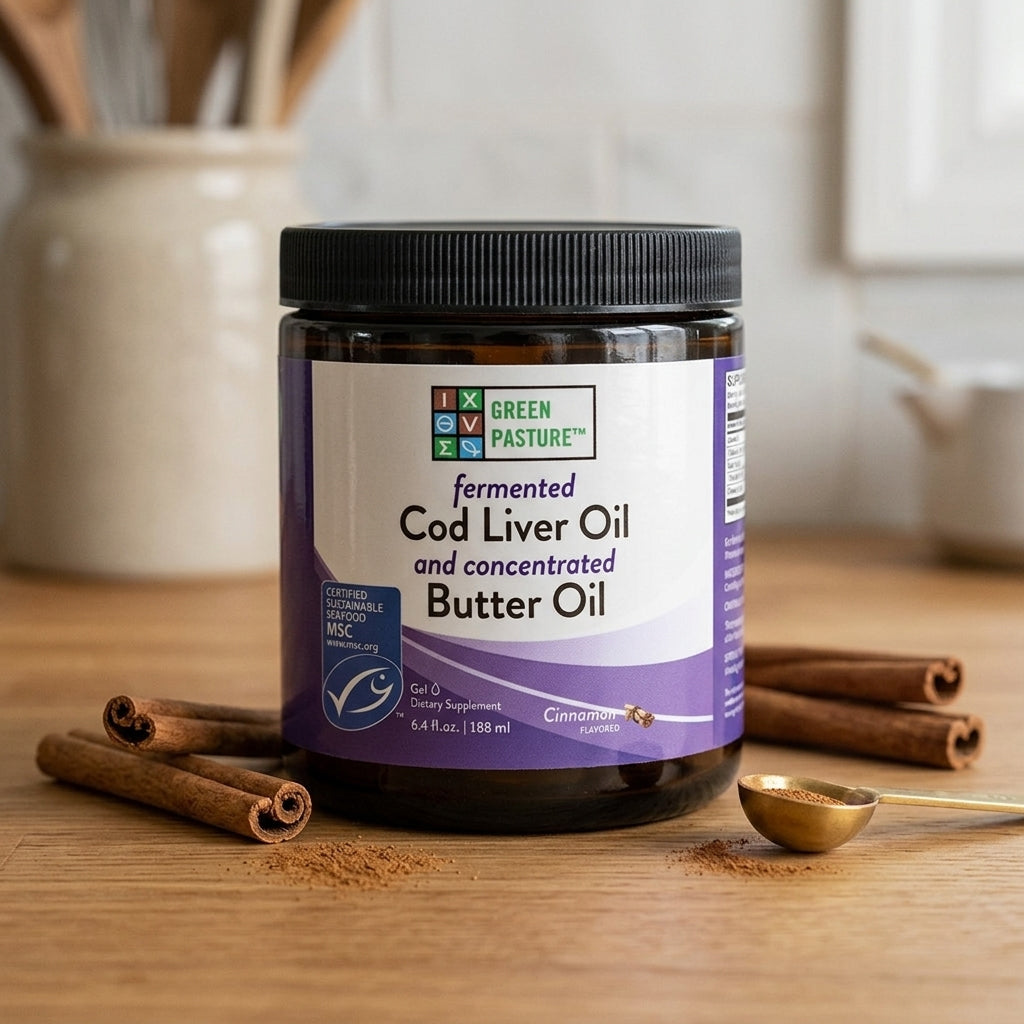Green Pasture - Fermented Cod Liver Oil & Concentrated Butter Oil (Levertraan/Boterolie) Kaneel - 188ml gel