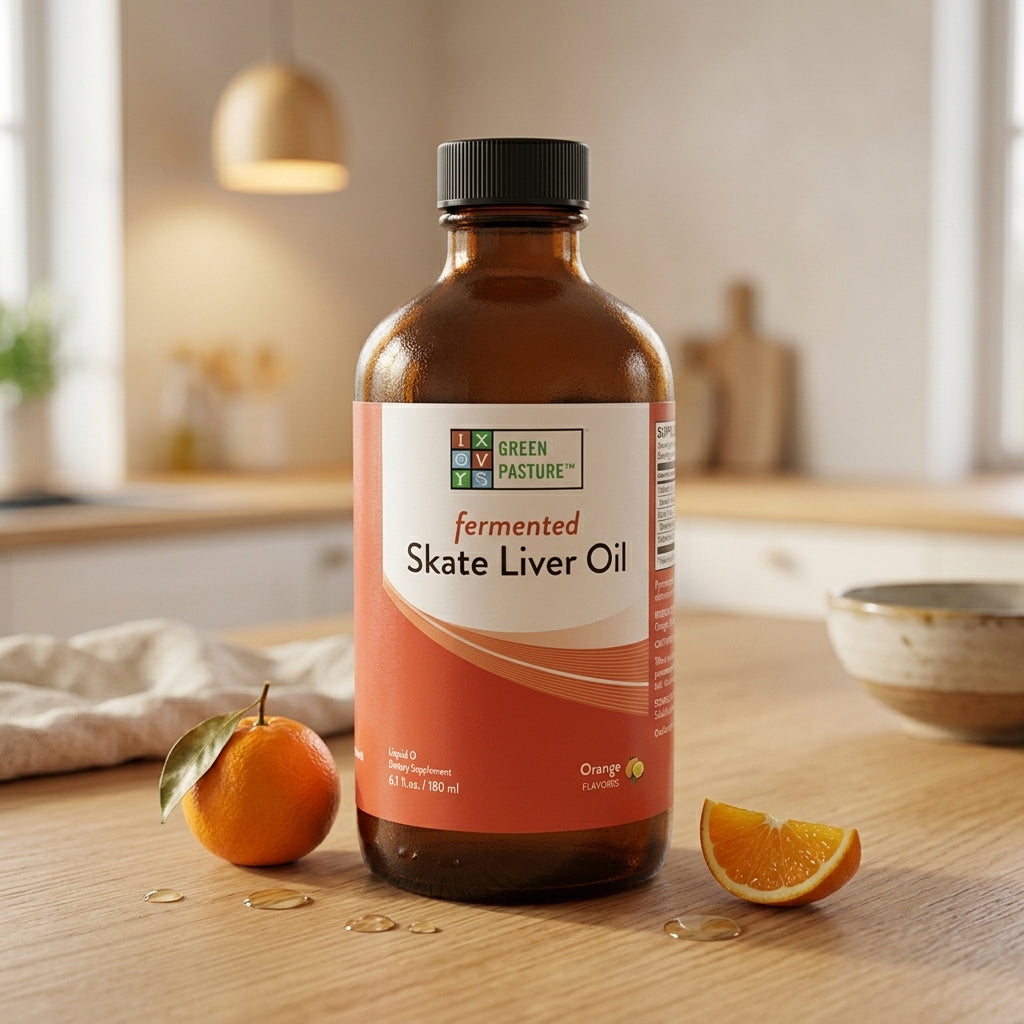 Green Pature - Fermented Skate Liver Oil (Rogleverolie) Sinaasappel - 180ml