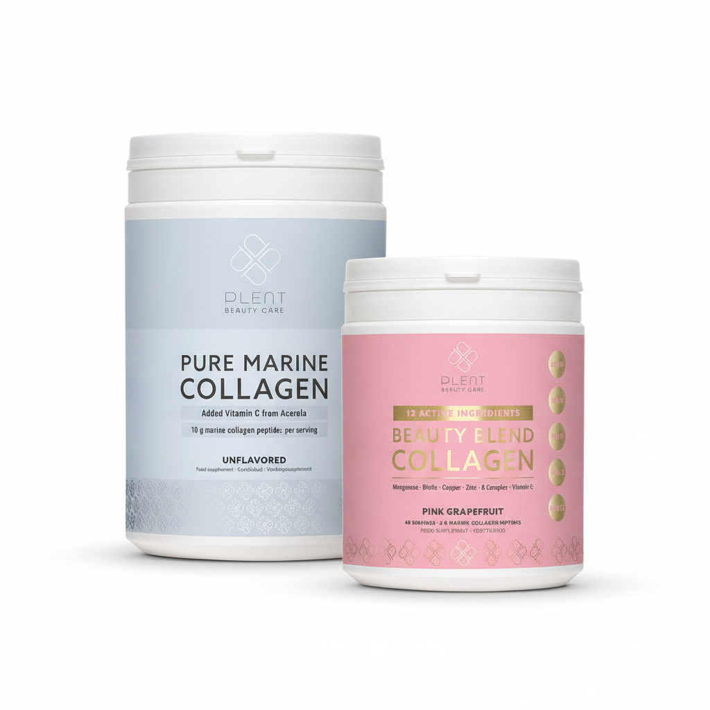 Beautypakket: Plent Pure Marine Collageen Naturel 300 g + Beauty Blend Collageen Pink Grapefruit 40 porties – Combinatie