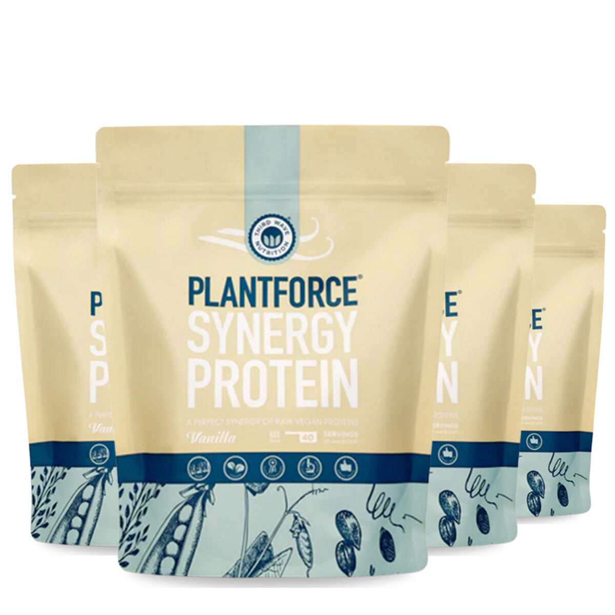 Plantforce Synergy Protein Vanilla - 4x40 porties- 3+1 Gratis Aanbieding