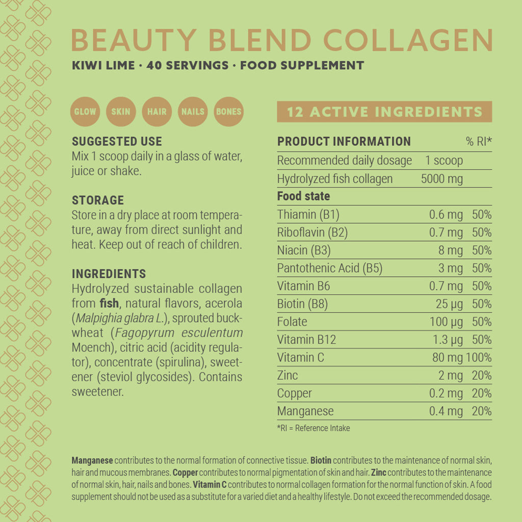 Beauty Blend Collagen Kiwi Lime - 40 porties - 3+1 Gratis Aanbieding