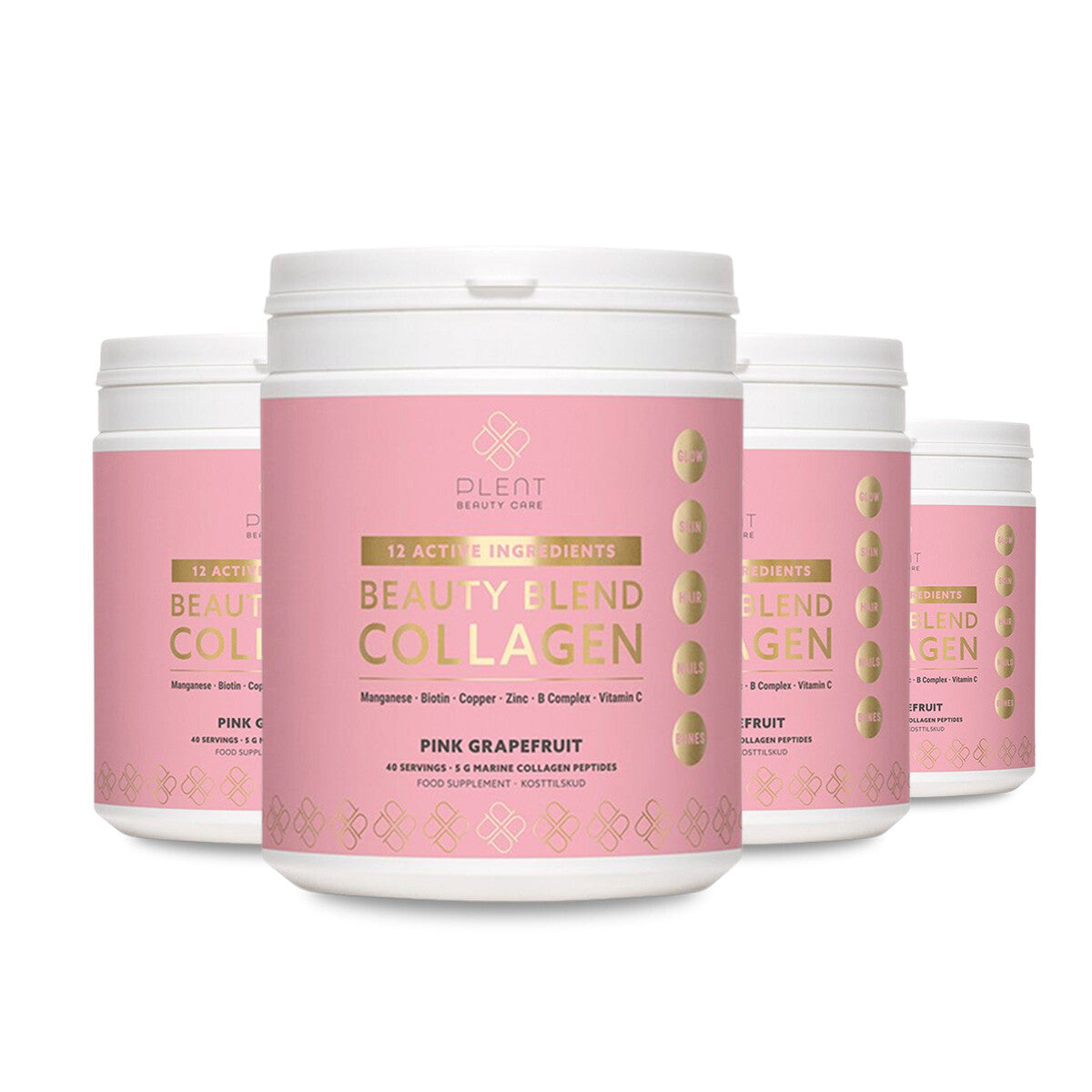 Plent Beauty Blend Collageen Pink Grapefruit – 3+1 gratis, 4 potten van 265 g