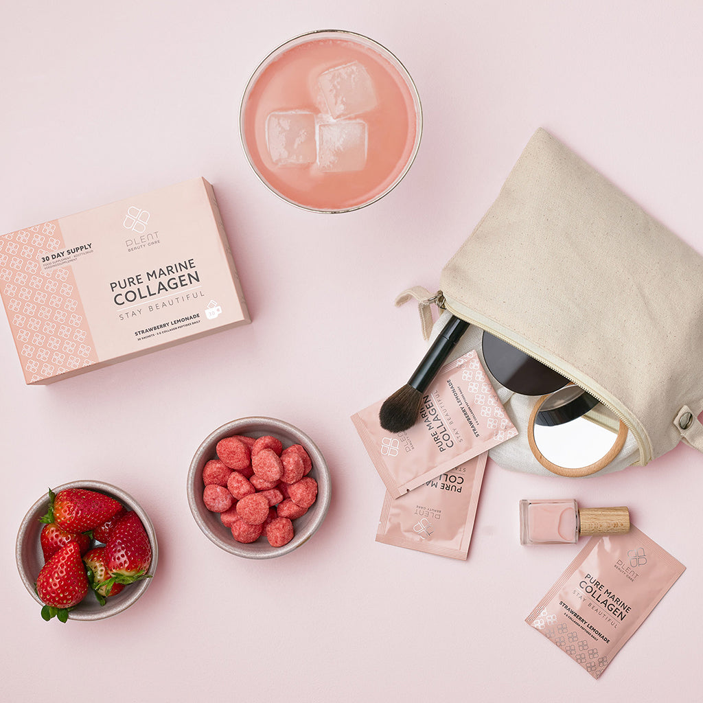 Plent Pure Marine Collagen Strawberry Lemonade - 4x30 sachets - 3+1 Gratis Aanbieding
