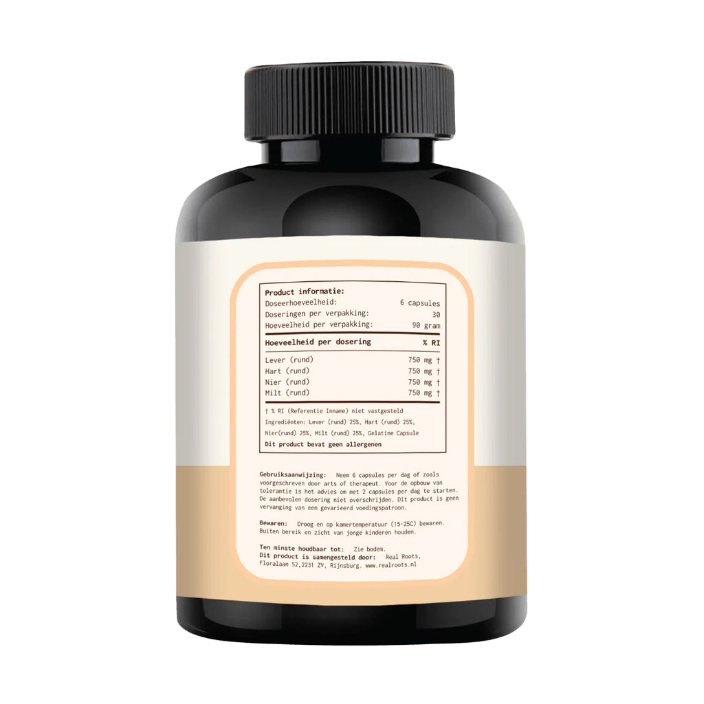 Real Roots - Orgaanmix (Lever, Hart, Nier, Milt) 500mg - 180 Caps