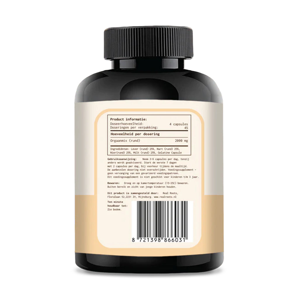 Real Roots - Orgaanmix (Lever, Hart, Nier, Milt) 500mg - 180 Caps