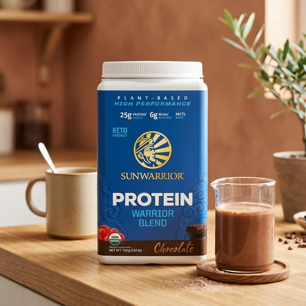 Sunwarrior - Warrior Blend Protein Chocolate Bio - 3x750g - Aanbieding